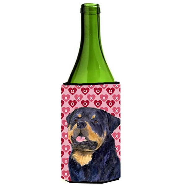 Carolines Treasures Rottweiler Hearts Love And Valentines Day Portrait Wine bottle sleeve Hugger - SS4524LITERK