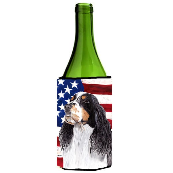 Carolines Treasures Usa American Flag With Springer Spaniel Wine bottle sleeve Hugger - 24 oz. - SC9016LITERK
