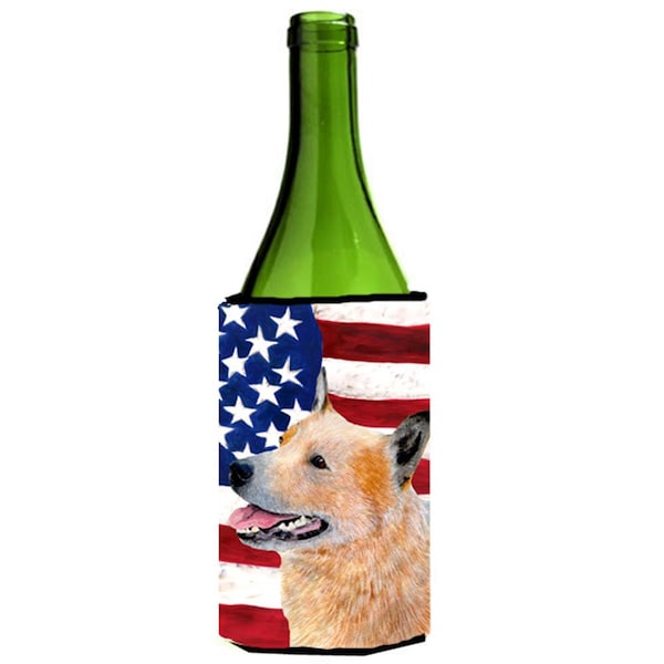 Carolines Treasures Usa American Flag With Australian Cattle Dog Wine bottle sleeve Hugger - 24 Oz. - SS4251LITERK