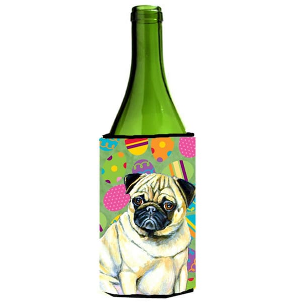 Carolines Treasures Pug Easter Eggtravaganza Wine Bottle   Hugger - 24 oz. - LH9432LITERK