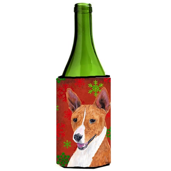 Carolines Treasures Basenji Red and Green Snowflakes Holiday Christmas Wine Bottle   Hugger - SC9427LITERK