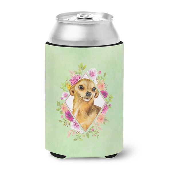 Carolines Treasures Chihuahua No.1 Green Flowers Can or Bottle Hugger - CK4288CC