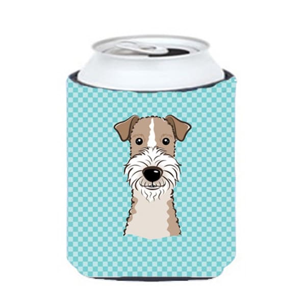 Carolines Treasures Checkerboard Blue Wire Haired Fox Terrier Can Or Bottle Hugger- 12 Oz. - BB1185CC