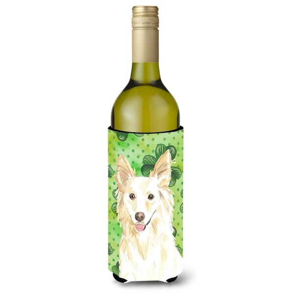 Carolines Treasures Shamrocks White Collie Wine Bottle Beverge Insulator Hugger - CK1782LITERK