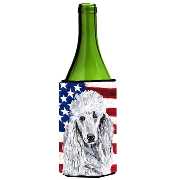 Carolines Treasures White Standard Poodle With American Flag Usa Wine bottle sleeve Hugger  24 Oz. - SC9631LITERK