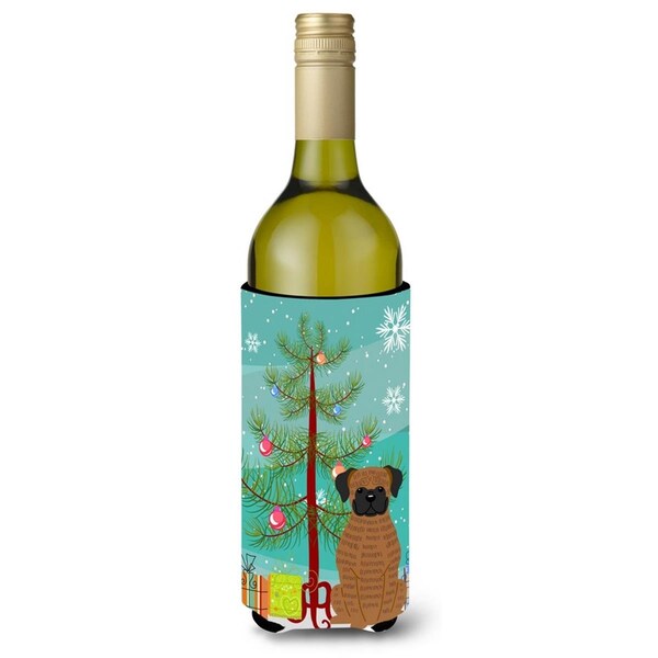 Carolines Treasures Merry Christmas Tree Brindle Boxer Wine Bottle Beverge Insulator Hugger - BB4242LITERK