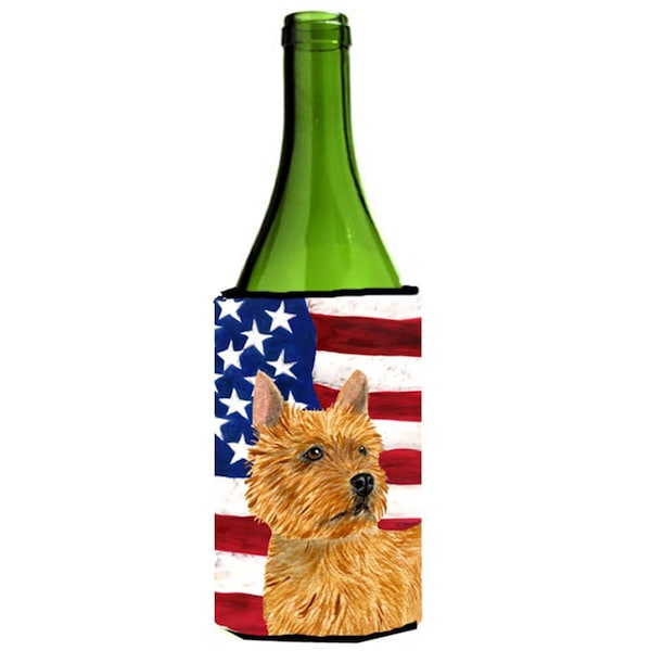 Carolines Treasures Usa American Flag With Norwich Terrier Wine Bottle   Hugger - 24 oz. - SS4026LITERK