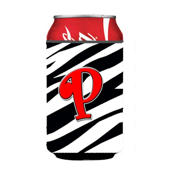 Carolines Treasures Letter P Initial Monogram - Zebra Red Can Or Bottle  Hugger - CJ1024-PCC