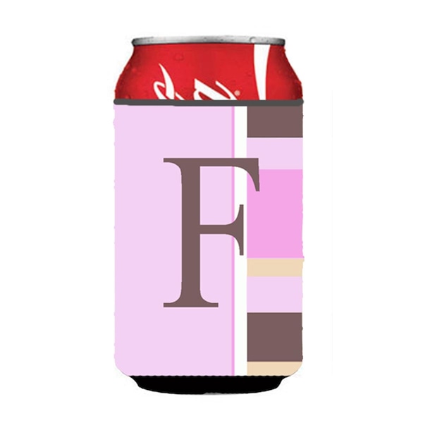 Carolines Treasures Letter F Initial Monogram - Pink Stripes Can or Bottle  Hugger - CJ1005-FCC