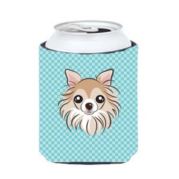 Carolines Treasures Checkerboard Blue Chihuahua Can Or Bottle Hugger- 12 Oz. - BB1189CC