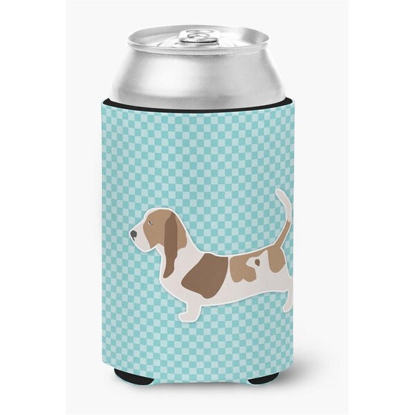 Carolines Treasures Basset Hound Checkerboard Blue Can or Bottle Hugger - BB3702CC