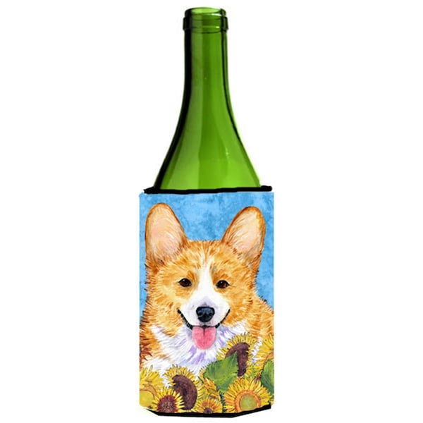 Carolines Treasures Corgi In Summer Flowers Wine bottle sleeve Hugger - 24 oz. - SS4119LITERK