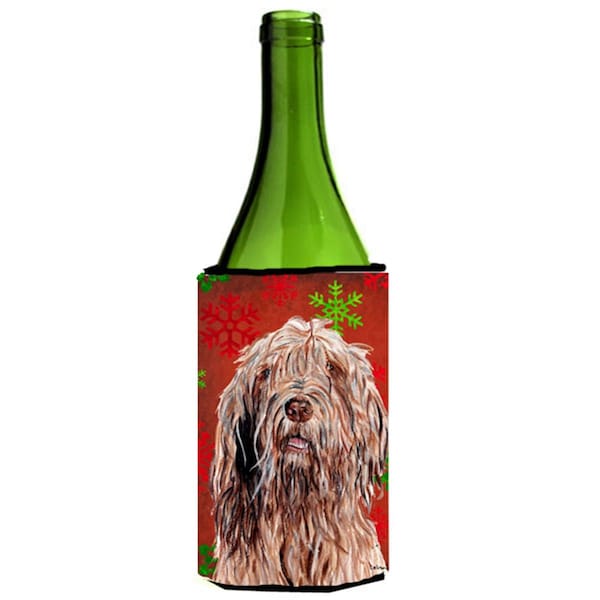 Carolines Treasures Otterhound Red Snowflakes Holiday Wine bottle sleeve Hugger  24 Oz. - SC9757LITERK