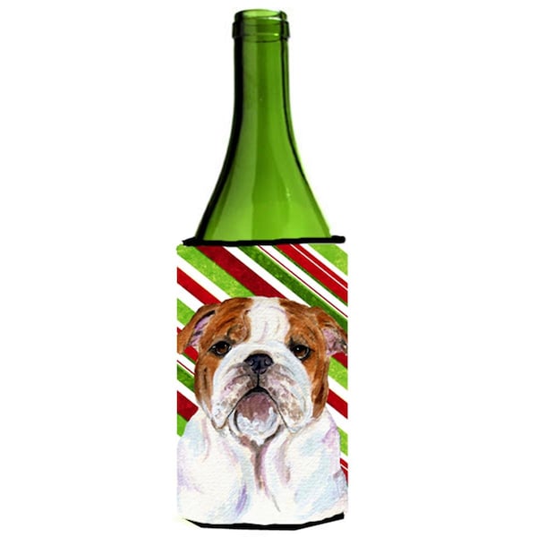 Carolines Treasures Bulldog English Candy Cane Holiday Christmas Wine Bottle  Hugger - 24 oz. - SS4553LITERK