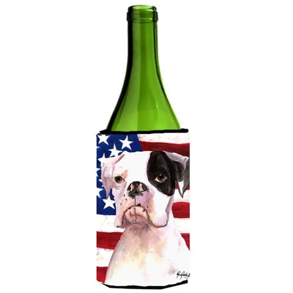 Carolines Treasures Cooper Usa American Flag Boxer Wine bottle sleeve Hugger - RDR3001LITERK