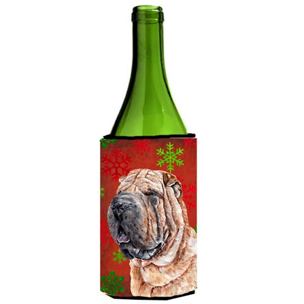 Carolines Treasures Shar Pei Red Snowflakes Holiday Wine bottle sleeve Hugger  24 Oz. - SC9743LITERK