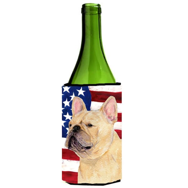 Carolines Treasures Usa American Flag With French Bulldog Wine bottle sleeve Hugger - SS4047LITERK