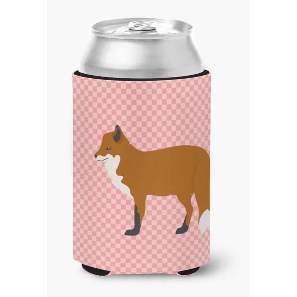 Carolines Treasures Red Fox Pink Check Can or Bottle Hugger - BB7876CC