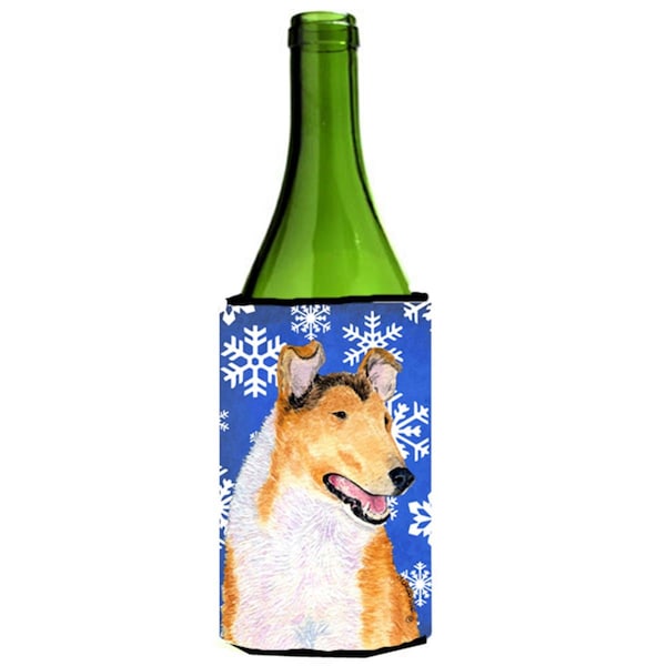 Carolines Treasures Collie Smooth Winter Snowflakes Holiday Wine Bottle   Hugger - SS4608LITERK