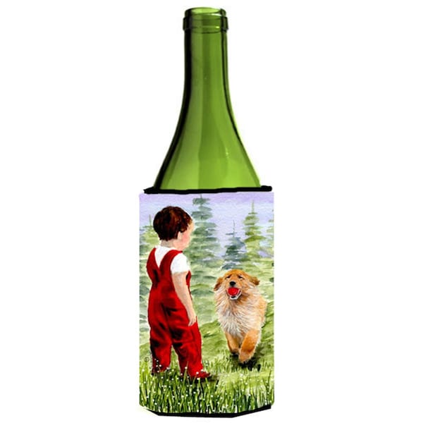 Carolines Treasures Little Boy With His Golden Retriever Wine bottle sleeve Hugger - 24 oz. - SS8545LITERK