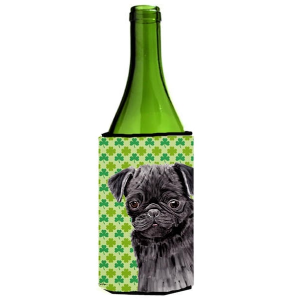 Carolines Treasures Pug Black St. Patricks Day Shamrock Portrait Wine bottle sleeve Hugger - 24 oz. - SC9286LITERK