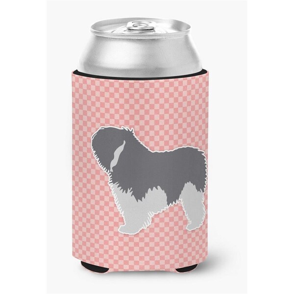 Carolines Treasures Polish Lowland Sheepdog Dog Checkerboard Pink Can or Bottle Hugger - BB3632CC