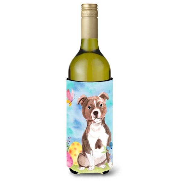 Carolines Treasures Red Staffie Bull Terrier Easter Wine Bottle Beverge Insulator Hugger - BB9636LITERK
