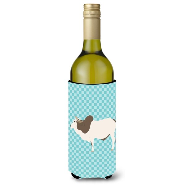 Carolines Treasures Malvi Cow Blue Check Wine Bottle Beverge Insulator Hugger - BB8004LITERK