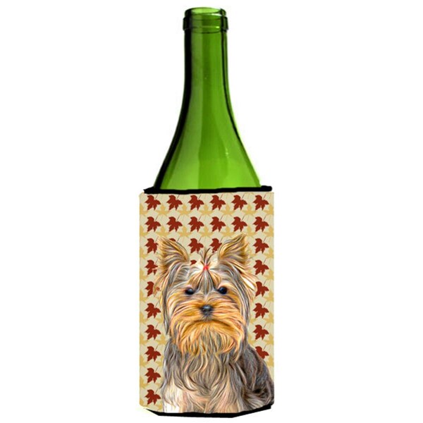 Carolines Treasures Fall Leaves Yorkie & Yorkshire Terrier Wine bottle sleeve Hugger - KJ1205LITERK