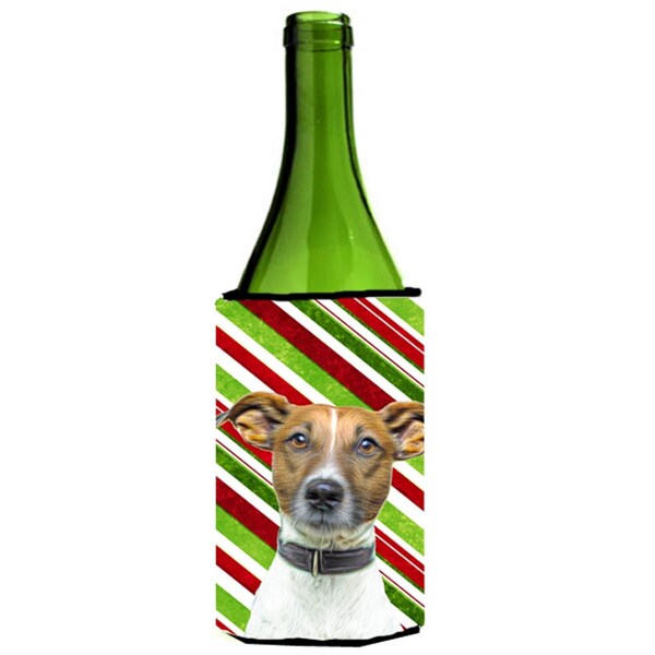 Carolines Treasures Candy Cane Holiday Christmas Jack Russell Terrier Wine bottle sleeve Hugger - KJ1169LITERK