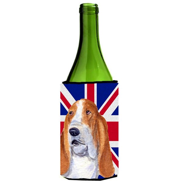 Carolines Treasures Basset Hound With English Union Jack British Flag Wine bottle sleeve Hugger - 24 Oz. - SS4970LITERK