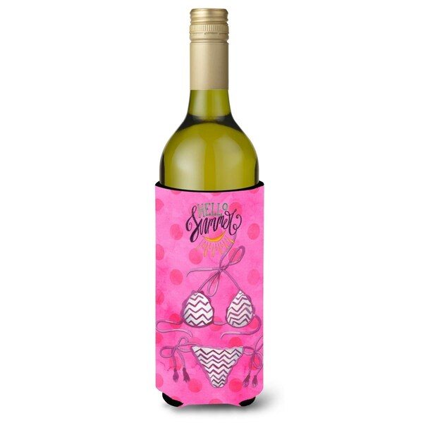 Carolines Treasures Bikini Swimsuit Pink Polkadot Wine Bottle Beverge Insulator Hugger - BB8204LITERK