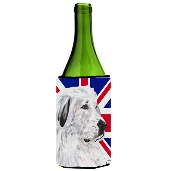 Carolines Treasures Great Pyrenees With English Union Jack British Flag Wine bottle sleeve Hugger - 24 Oz. - SC9873LITERK
