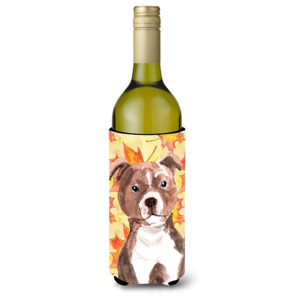 Carolines Treasures Red Staffie Bull Terrier Fall Wine Bottle Beverge Insulator Hugger - BB9532LITERK