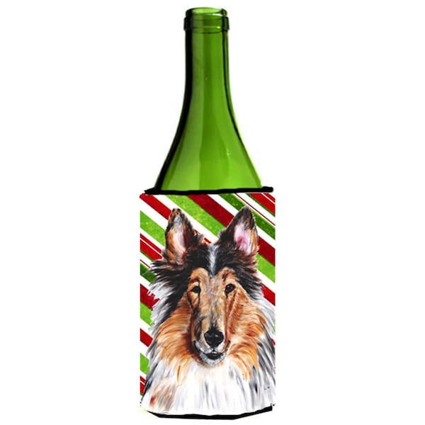 Carolines Treasures Collie Candy Cane Christmas Wine bottle sleeve Hugger  24 Oz. - SC9790LITERK