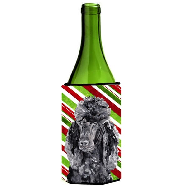 Carolines Treasures Black Standard Poodle Candy Cane Christmas Wine bottle sleeve Hugger  24 Oz. - SC9794LITERK