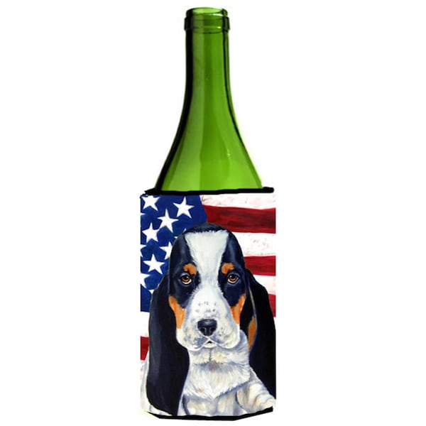 Carolines Treasures USA American Flag with Basset Hound Wine bottle sleeve Hugger 24 oz. - LH9015LITERK