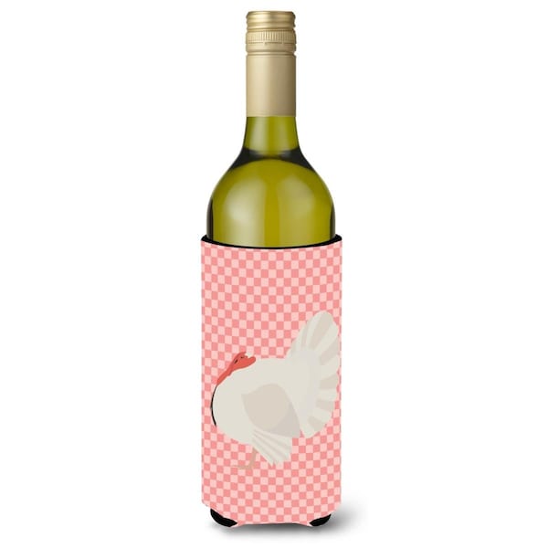 Carolines Treasures White Holland Turkey Pink Check Wine Bottle Beverge Insulator Hugger - BB7983LITERK