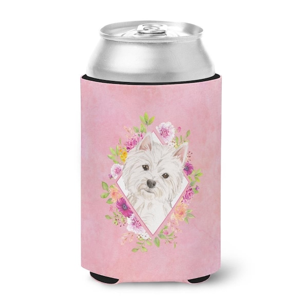 Carolines Treasures Westie Pink Flowers Can or Bottle Hugger - CK4203CC