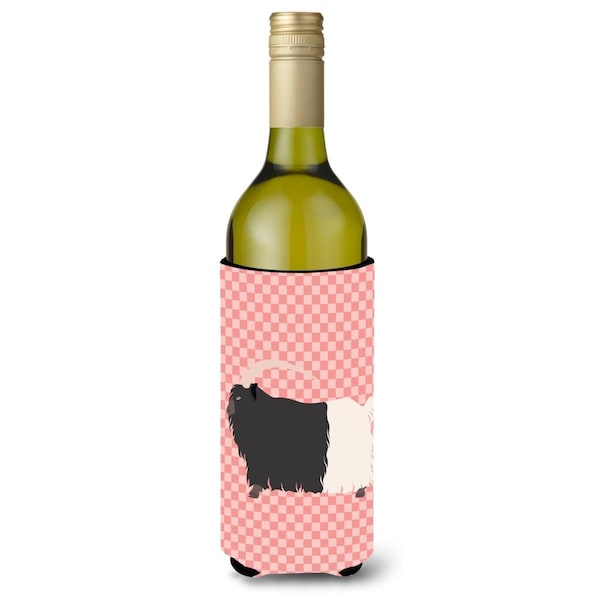 Carolines Treasures Welsh Black-Necked Goat Pink Check Wine Bottle Beverge Insulator Hugger - BB7887LITERK
