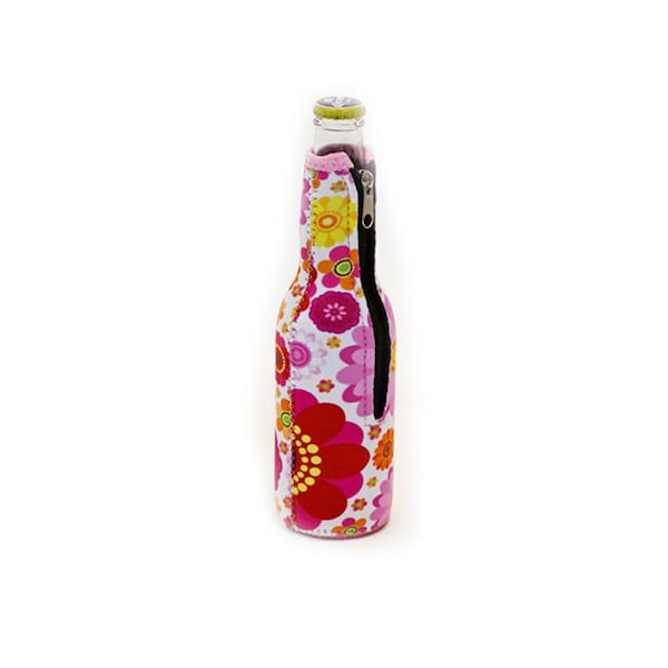 Zees Creations Neoprene Beer Bottle Jacket With Zipper - Flower Power - NP403