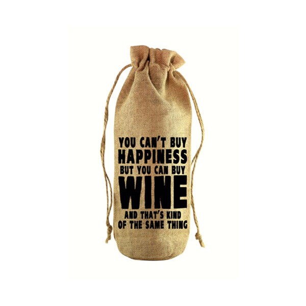 Zees Creations You Cant Buy Happiness Jute Wine Bottle Sack - JB1024