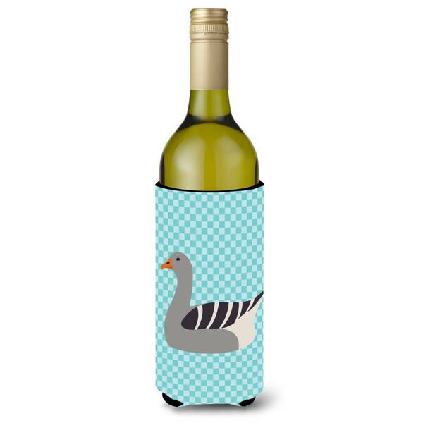 Carolines Treasures Pilgrim Goose Blue Check Wine Bottle Beverge Insulator Hugger - BB8067LITERK