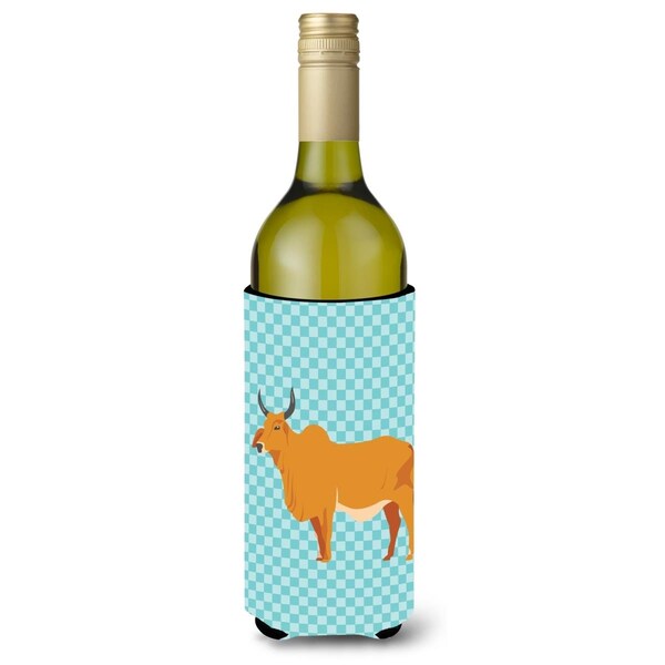 Carolines Treasures Zebu Indicine Cow Blue Check Wine Bottle Beverge Insulator Hugger - BB7999LITERK