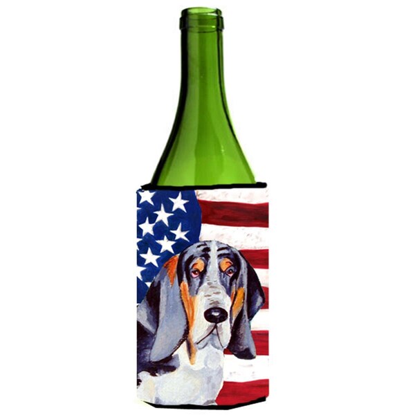 Carolines Treasures USA American Flag with Basset Hound Wine bottle sleeve Hugger 24 oz. - LH9014LITERK