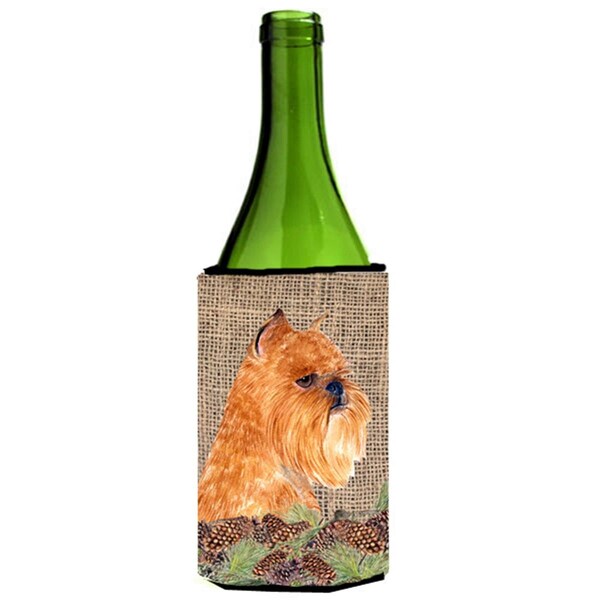 Carolines Treasures Brussels Griffon on Faux Burlap with Pine Cones Wine bottle sleeve Hugger 24 oz. - SS4084LITERK