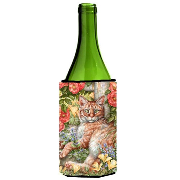 Carolines Treasures Tabby in the Roses by Debbie Cook Wine Bottle Can cooler Hugger - CDCO0027LITERK