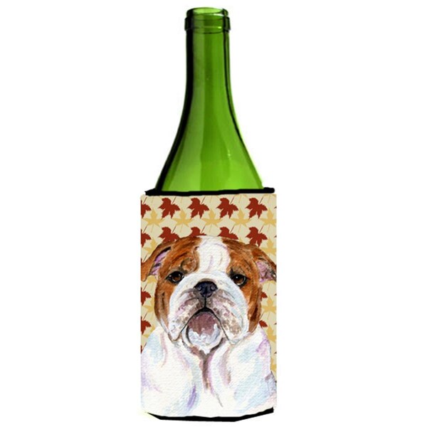 Carolines Treasures Bulldog English Fall Leaves Portrait Wine bottle sleeve Hugger - SS4372LITERK