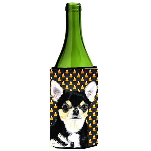 Carolines Treasures Chihuahua Candy Corn Halloween Portrait Wine Bottle  Hugger - 24 oz. - SC9197LITERK