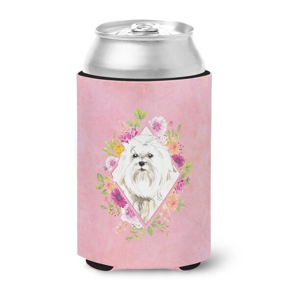 Carolines Treasures Maltese Pink Flowers Can or Bottle Hugger - CK4223CC